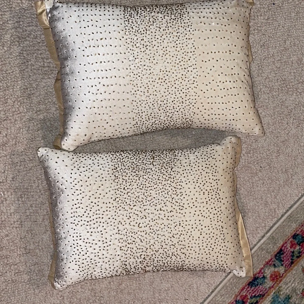 Pier 1 Cream and Gold Speckled Accent Pillow Pair